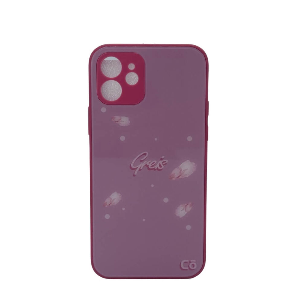 Estuche Cobee Glass iPhone 12 Greis #2 Flor Rosa - Fondo Rosa