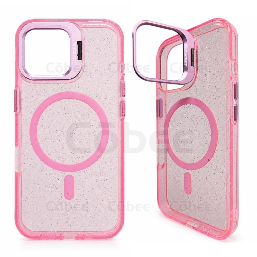 Estuche Escarcha con Soporte MagSafe Iphone 15 Rosa