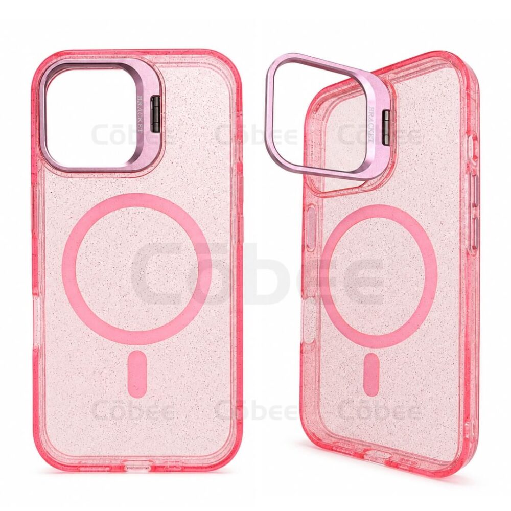 Estuche Escarcha con Soporte MagSafe Iphone 16 Rosa